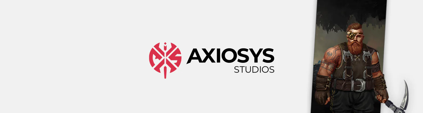 Official Axiosys Studios banner featuring the studio logo and a dwarven Mawforged character