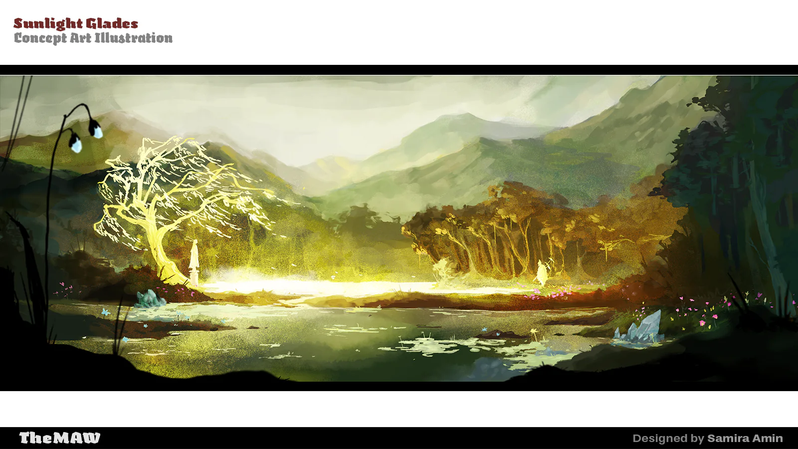 Concept artwork of a lower layer sunlit glade used as an atmosphere and scale study